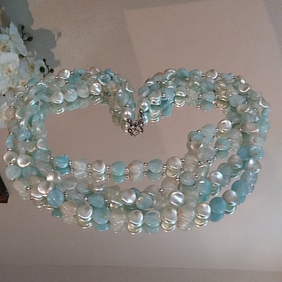 Multi Strain Light Blue Beaded Necklace - Picture 15 of 17